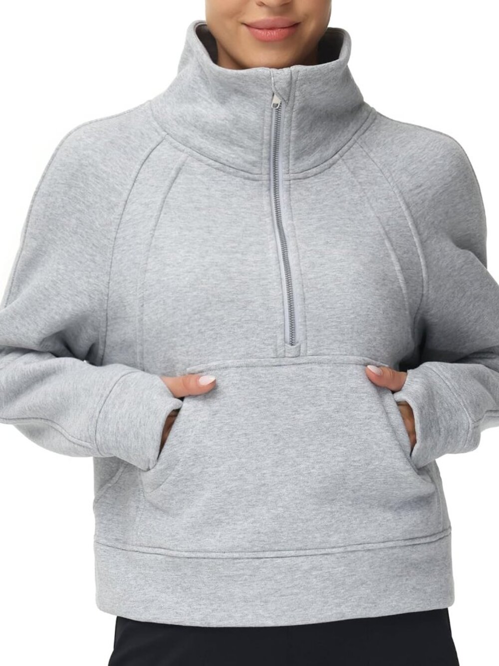 Womens Half Zip Pullover Fleece Stand Collar Crop Sweatshirt
